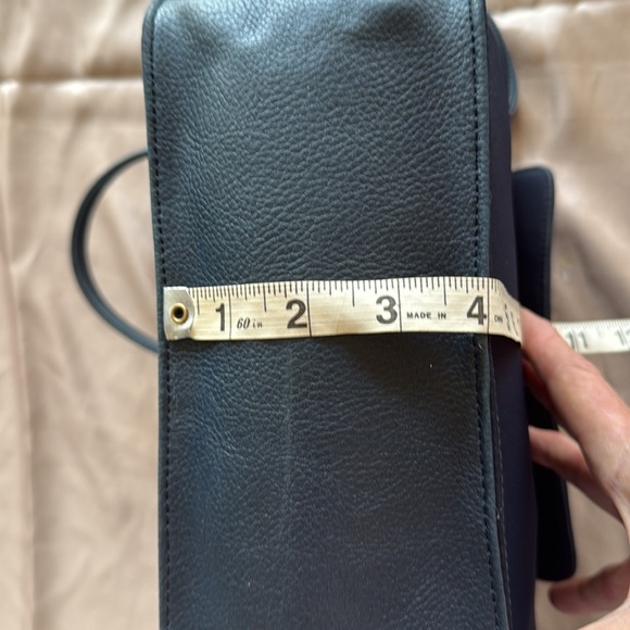 Mondani Navy Peau De Soie Fabric & Leather Structured Sections Bag Silver Accent - Picture 7 of 13